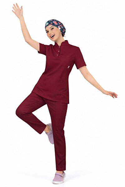 BAŞARAN UNİFORMA Likralı Bordo Slim Fit Premium Scrubs