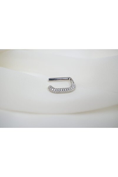 ATELİER TUĞBA Kkr037 Stone-Encutured Square Shape Hoop Earrings Silver