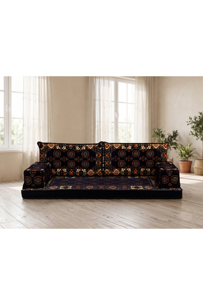 FEYZA DECOR HOME Şark Köşesi Takımı,Kilim Desenli Katlanabilir Yer Minderi Ko...