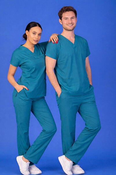 BAŞARAN UNİFORMA Tek Üst Unisex Kalıp Petrol Yeşili Likralı Hemşire / Doktor ...