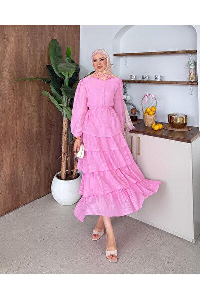 Adalenna Moda Kat Kat Keten Elbise