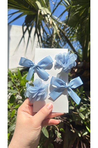 Toka Perisi Kız Bebek Çocuk Buz Mavisi Flora Fiyonk 4’lü Toka Seti