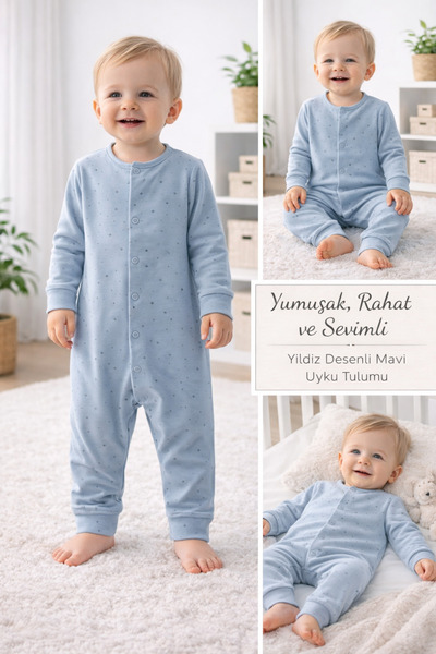 OUTLET Isis Unisex Baby Star Patterned Long Sleeve Jumpsuit with Snap Fasteners