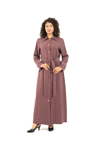 derin store Kuşaklı Boydan Çıtçıtlı Sırt Detaylı Ayrobin Cepli Elbise