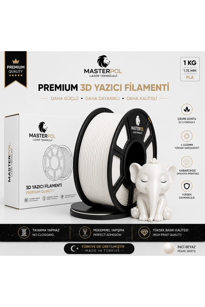 MASTERPOL Premium Pla Filament İnci Beyaz 1 KG 1.75 MM 3D YAZICILAR İÇİN ( FL...