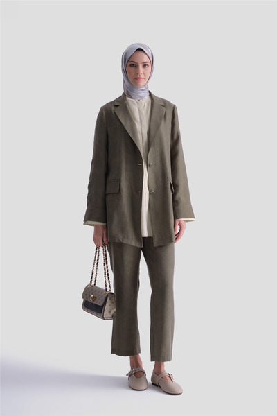 Armine Jakarlı Lyocell Blazer Takım Haki