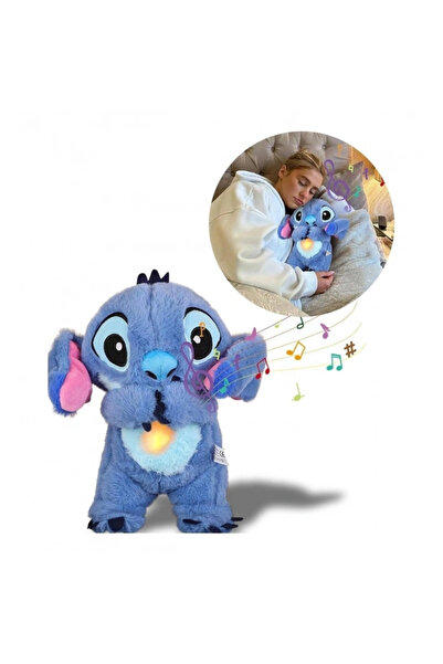 TRUST STORE Stich Uyku Arkadaşı Peluş 25 cm Işıklı ve Sesli Sevimli Peluş Oyuncak MAVİ