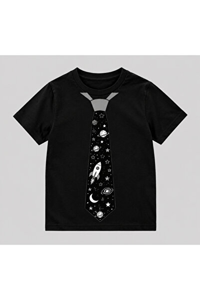 Toum Tricou negru pentru copii cu imprimeu detaliat cu cravată