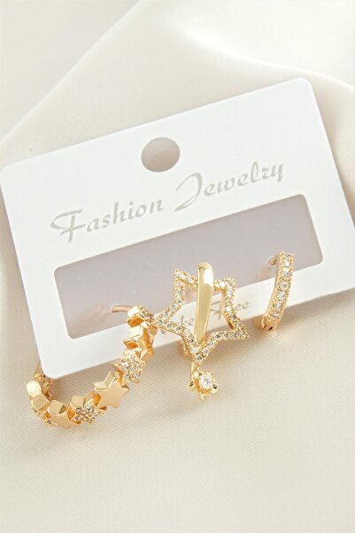 ZERO LAND Ilkeshop 3 Pcs Star Zircon Stone (224911) Earrings-Silver Color