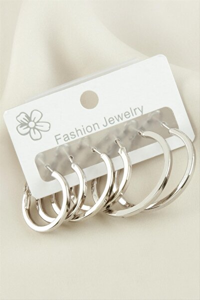 ZERO LAND Ilkeshop 6 Pieces Crushed Hoop Earrings 2-2,5-3 (04729) Cm-Silver C...