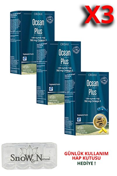 Ocean Plus Omega 3 Balık Yağı 1200 mg 30 Kapsül 3 Adet ( 90 Kapsül ) + Hap Ku...