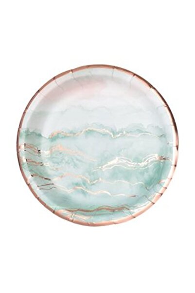 SHOPIENS Farfurii de carton pentru petrecere Blue Sky, cu folie Rose Gold, Il...