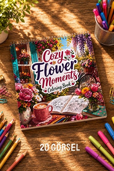 birikiyedi Cozy Flower Moments Boyama Kitabı – Rahatlatıcı Çiçek Temalı Boyam...