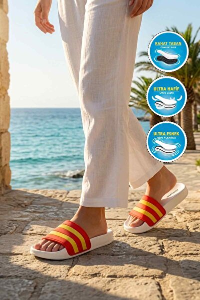 WALKWAY Yellow Red Lightweight Flexible Unisex Slippers 8000-01 g