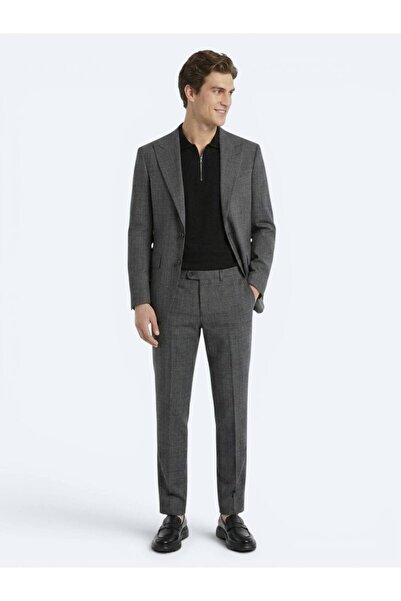 Kip Anthracite Checkered Modern Fit Wool Blend Suit