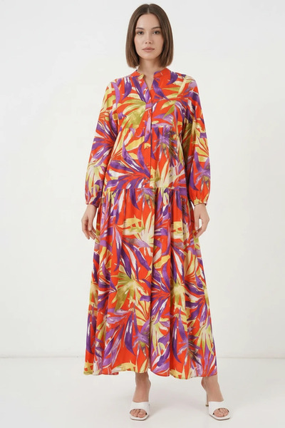 buğrahayalin Women's Shirt Collar, Gathered Waist, Floral Patterned Viscose B...