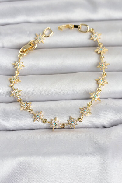 Lisinya Brass Gold Color Zircon Stone Rowed Pole Star Model Women's Bracelet -