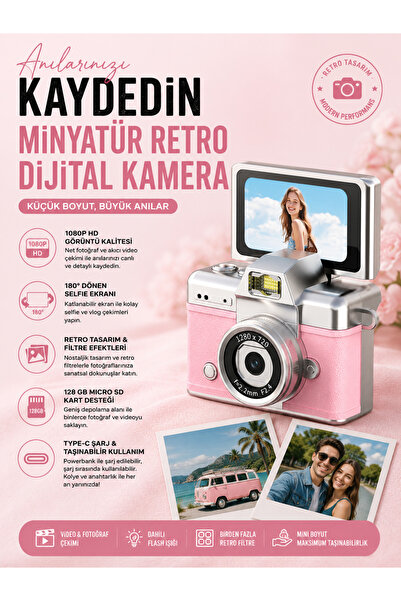 ROBEVE Mini Retro Dijital Kamera 1080P HD Video Fotoğraf Makinesi – 180° Döne...