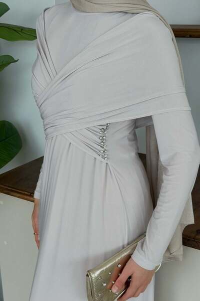 Şule Giyim Hanzade Stoned Sandy Dress Beige