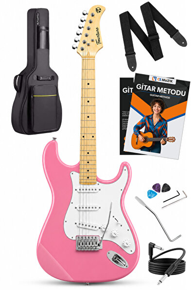 Fourtune Atlas EG-1000PK Maple Klavye Strat Kasa SSS Pembe Elektro Gitar Seti