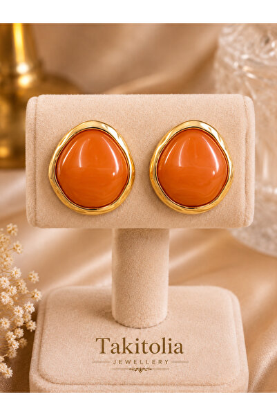 Takıtolia Petra Orange Natural Stone Look Gold Color Vintage Premium Earring ...