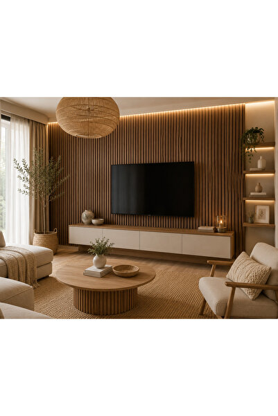 Yapı Muğla Ceviz Renk Akustik Duvar Paneli 60x280 cm PVC Kaplama Dekoratif Panel