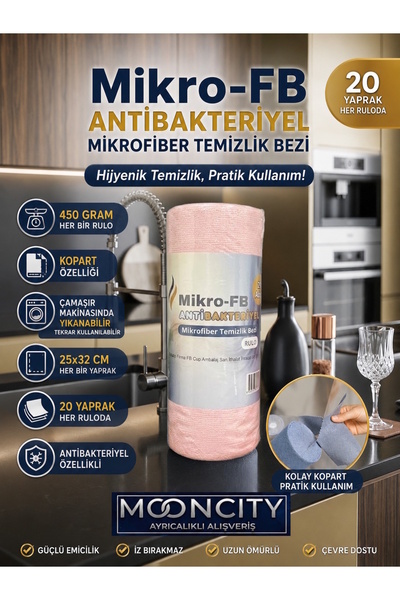 mooncity Premium Mikrofiber Temizlik Bezi Rulosu – Blush Pink | • Yıkanabilir...