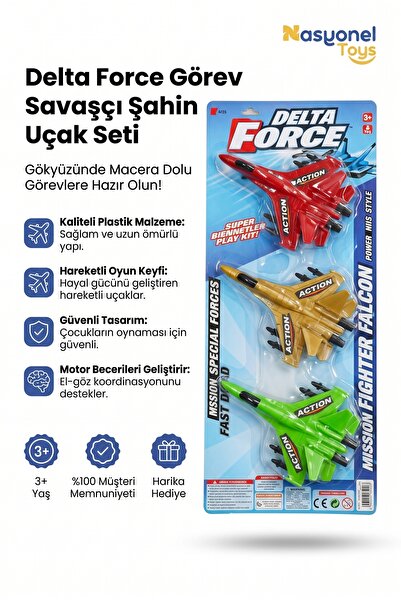 NASYONEL TOYS Delta Force Görev Savaşçı Şahin Uçak Seti 3'lü Paket Çocuk Oyun...