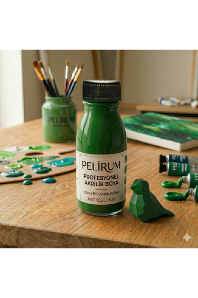 Pelirum Profesyonel Mat Akrilik Boya YEŞİL] 100 ml - Ahşap, Metal, Plastik, C...