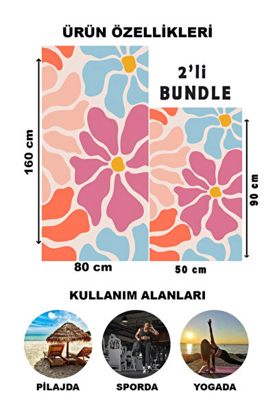 SWARIUS 2-Piece Beach Towel Set Large + Small (80X160 & 50X90 cm) Printed Sea...