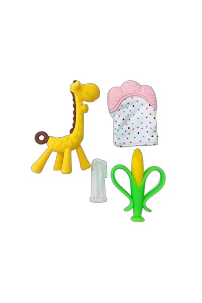LOOFI 4-Piece Silicone Teether Set with Glove - Pink