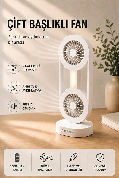 Abbruch LED Aydınlatmalı Çift Başlıklı Vantilatör 3 Kademe Hız Ayarlı Sessiz ...