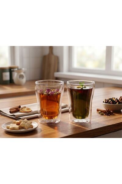 Mango Home 2'li Çift Cidarlı Borosilikat Cam Bardak Seti 200 ml - Isı Yalıtım...