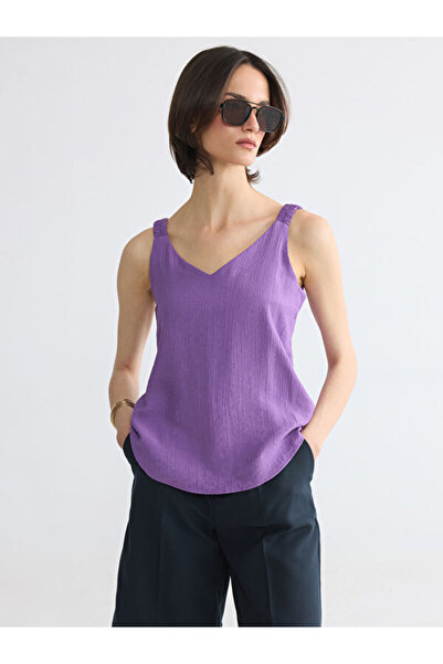 LC Waikiki V-Neck Textured Gathered Blouse