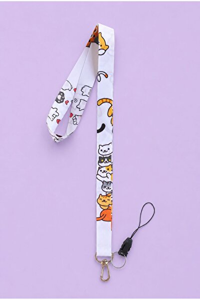 neptünstore Cute Cats White Pattern Neck Strap Lanyard and Phone Strap