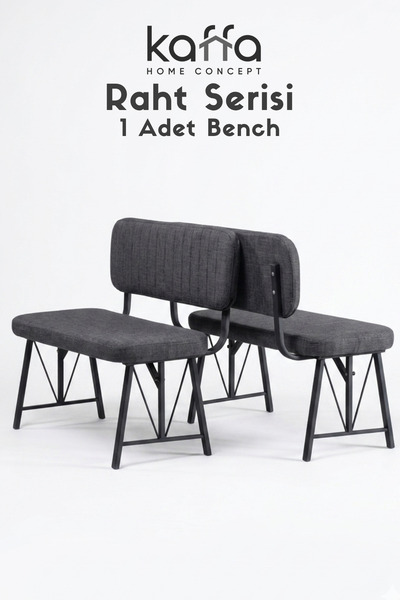Kaffahome Raht Serisi Metal İskeletli Bench - 90 cm Keten Kumaş Modern Mutfak...