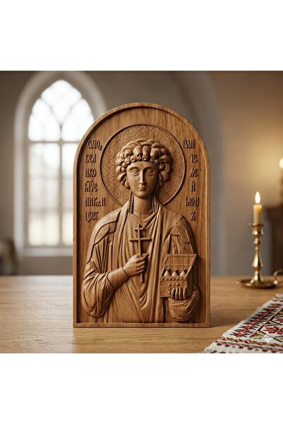 OEM Icon carved in oak – Saint M. Mc. Pantelimon – 30 x 18 cm