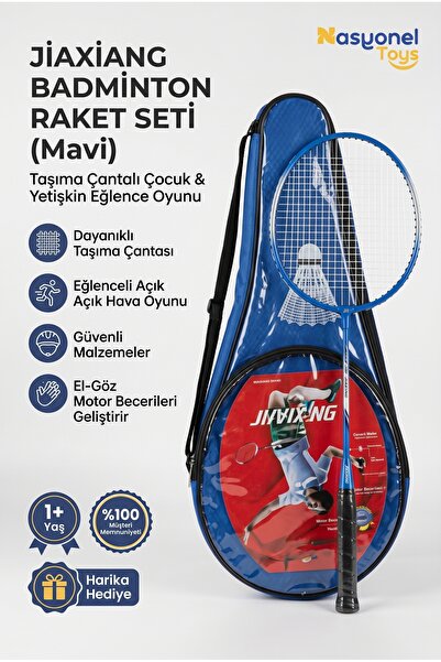NASYONEL TOYS Jiaxiang Badminton Raket Seti Mavi Taşıma Çantalı Çocuk ve Yeti...