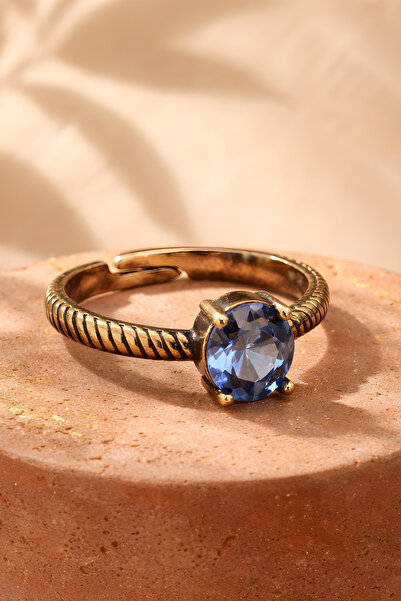 NBS Beautiful Naturel Stones Pure Copper Blue Ring Adjustable Vintage Fashion...