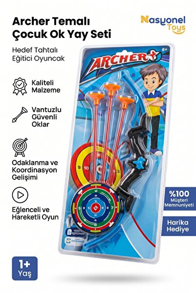 NASYONEL TOYS Archer Temalı Çocuk Ok Yay Seti Hedef Tahtalı Eğitici Oyuncak