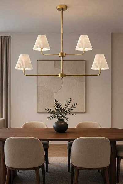 BSA LIGHTING MİLANO 4'LÜ ESKİTME BOYALI MODERN AVİZE (KONİK KREM ABAJURLU)