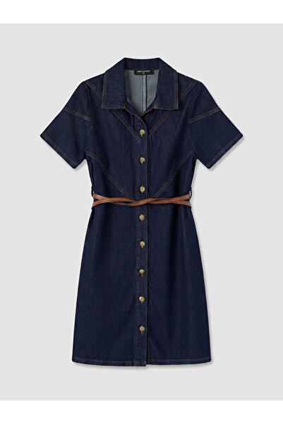 LC Waikiki RMZ GİYİM FARKİLYA Rochie mini din denim cu guler tip cămașă și curea