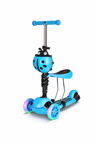 PinkBlue 3 in 1 scooter - with seat, LED wheels and basket Ladybug, adjustabl...