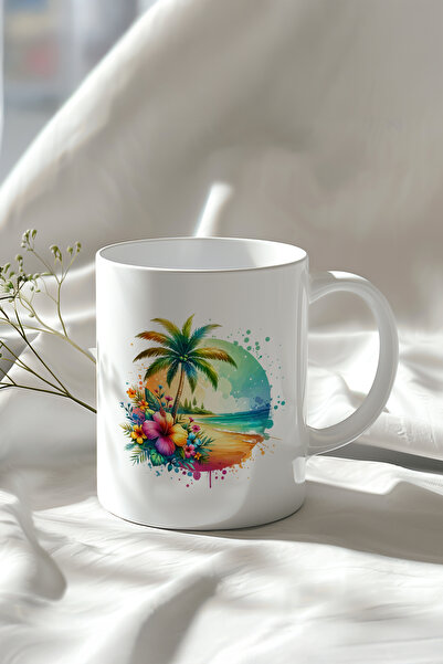 Mio Life Beach Themed 330ml Printed White Ceramic Mug Cup