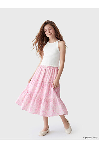 LC Waikiki Nevavm Girls' Layered Skirt with Elastic Waist