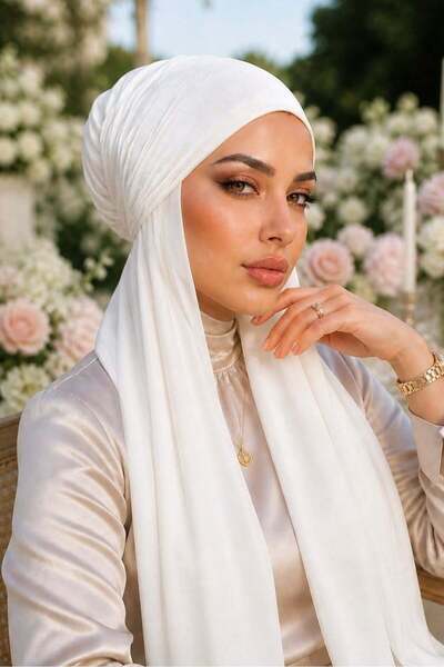 Aişe tesettür White Shiny Butterfly Bonnet Shawl