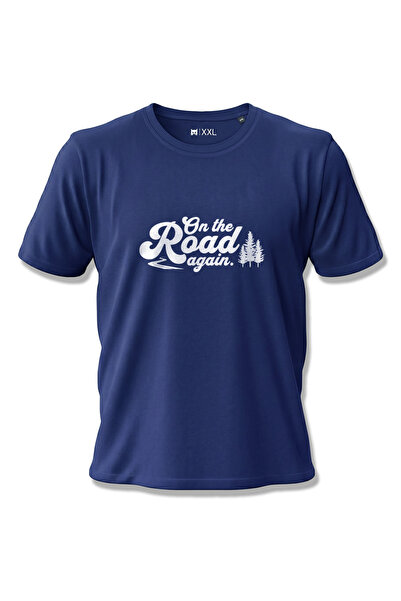 North Whiskers تي شيرت On The Road Again مطبوع 100% من القطن باللون الأزرق ال...