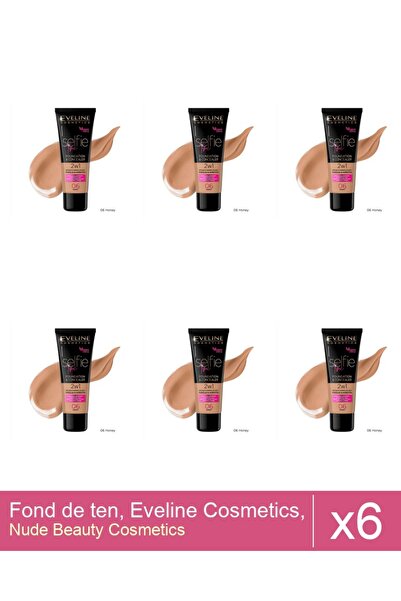 Makeup Set 6x Fond de ten, Eveline Cosmetics, Selfie Time 2 in 1, 06 Honey, 30ml