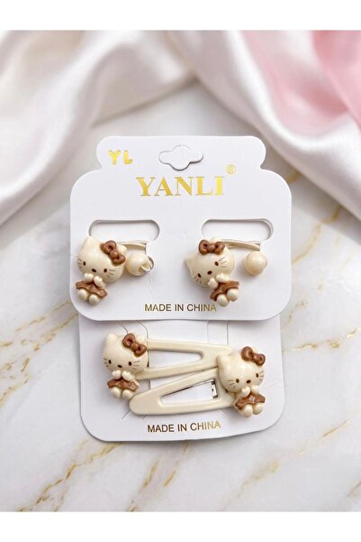 happyaksesuar Hello Kitty Figürlü Çıtçıtlı ve Lastik Çocuk Toka Seti