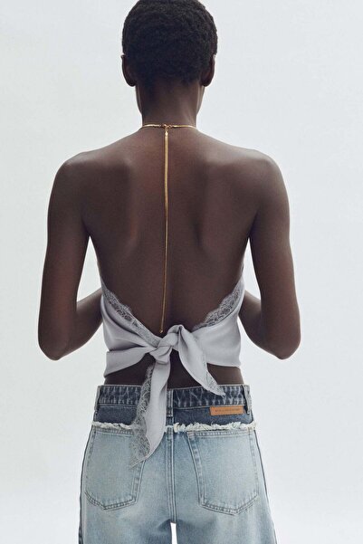 H&M Lace-trimmed halterneck top
